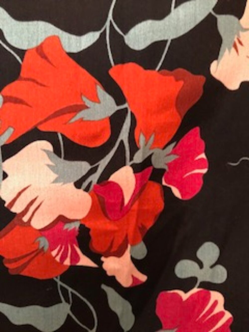 Vintage Silk Echo Scarf Square Wide Black Border Excellent Poppies